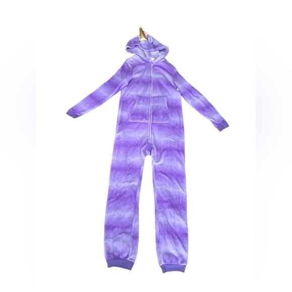 Extremely Me Girls One Piece Unicorn Hooded Pajamas Fuzzy Purple Size 14/16 - Picture 1 of 4
